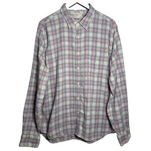 Faherty Blue Pink White Plaid Long Sleeve Cotton Men's Shirt Size XXL